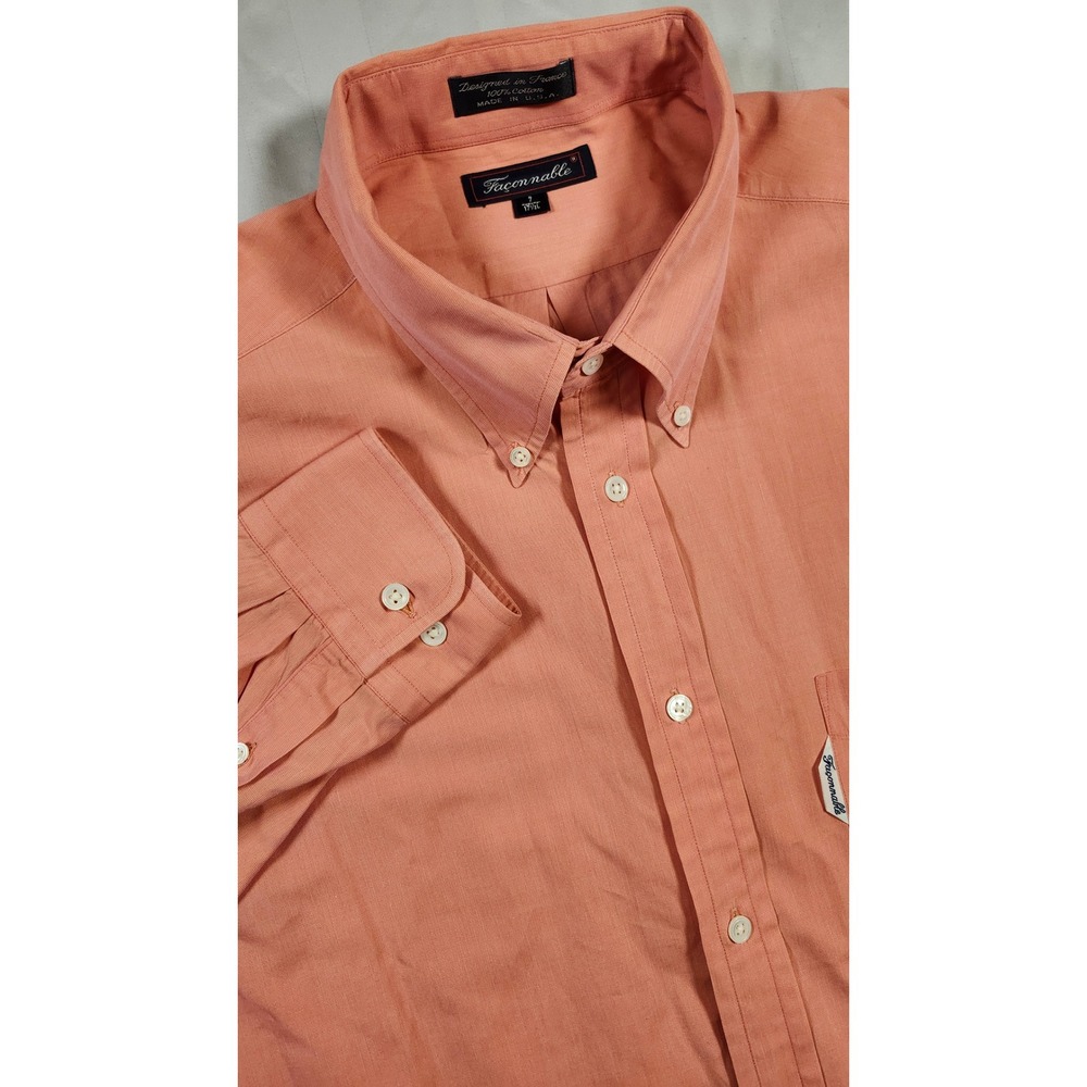 VTG Faconnable Mens Salmon Orange Cotton Button Down Shirt Made USA Size 17.5 XL